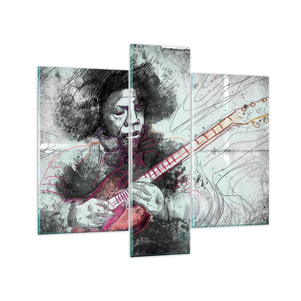 Bilder auf glas - Lied Gitarre Künstler Instrument - 95x80cm - Glasbilder - Wandbilder - Kunstdruck - zum Aufhängen bereit - Wanddekoration aus G...
