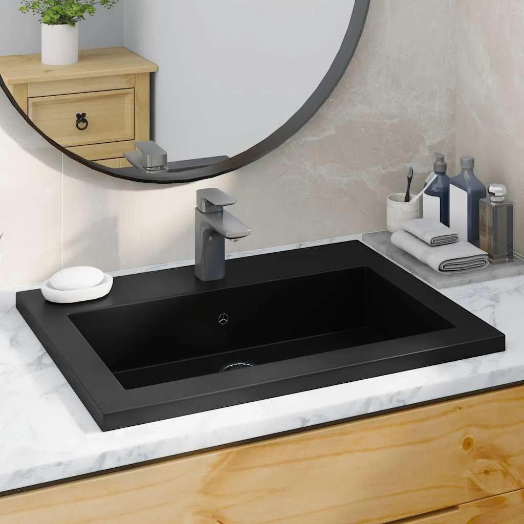 Vasque noire en pierre de granit résistante 600x450 mm finition mate chic - 2