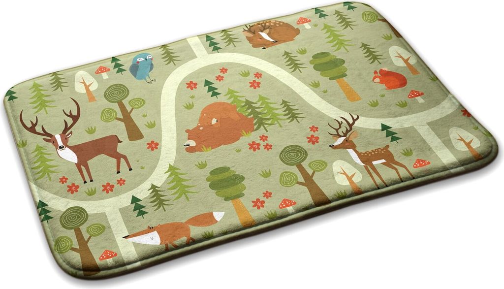 Teppich Kinderteppich Schlafzimmer Modern - 75 cm x 45 cm - Tiere Im Wald