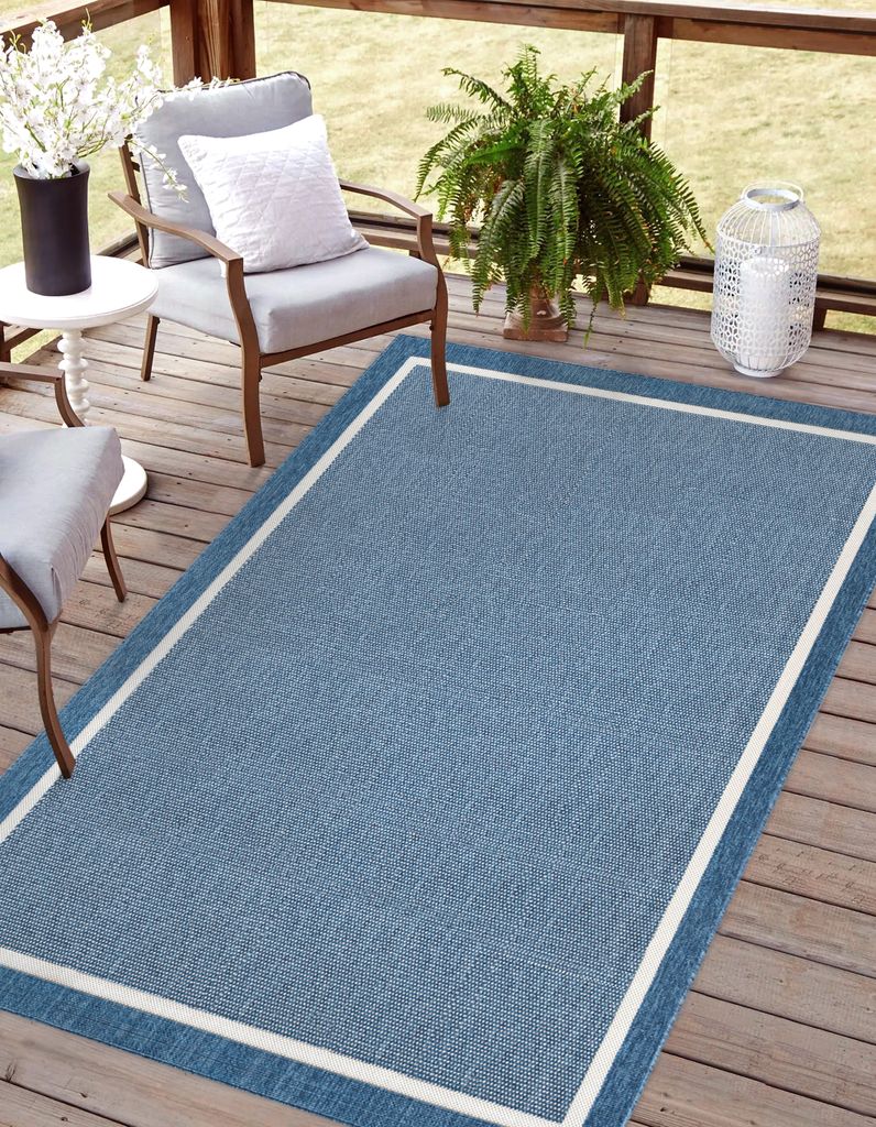 Outdoor Teppich FRAME 140 x 200 cm Weiß-Blau