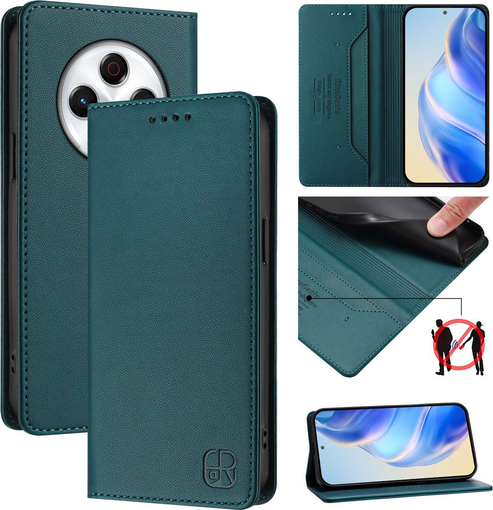 Lederhülle für Tecno Spark 30 4G Hülle Flip Brieftasche Kartenfächern Ständer Schutzhülle Dunkelgrün