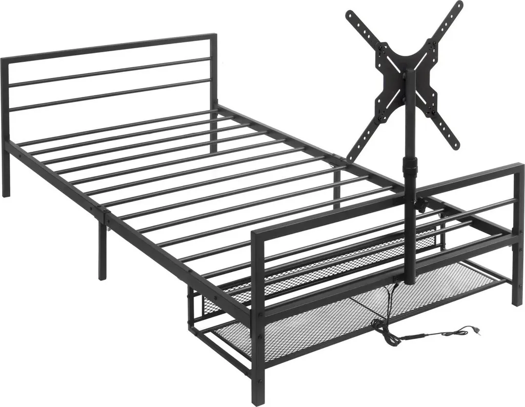 Lit avec Éclairage LED et Panier de Rangement 90x200 cm Noir Métal