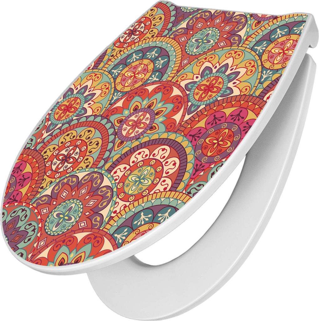 banjado Premium Toilettendeckel mit Absenkautomatik 44x37cm - Rosetten - WC Brille Soft Close - hygienischer Toilettendeckel/Klodeckel Duroplast mi...