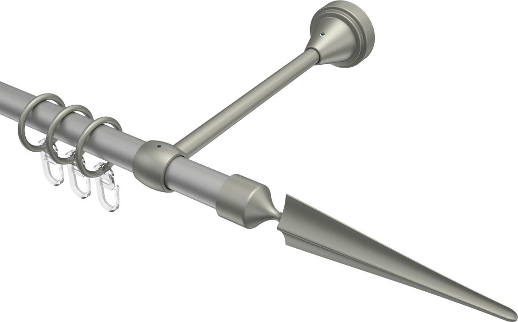 Interdeco Gardinenstange / Vorhangstange Silbergrau / Chrom matt, Typ Primus Lorenzo (Speer), 16 mm Ø 1-läufig, 140 cm