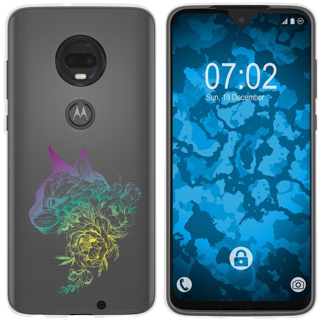 PhoneNatic Case kompatibel mit Motorola Moto G7 Plus Silikon-Hülle Floral Katze M2-4