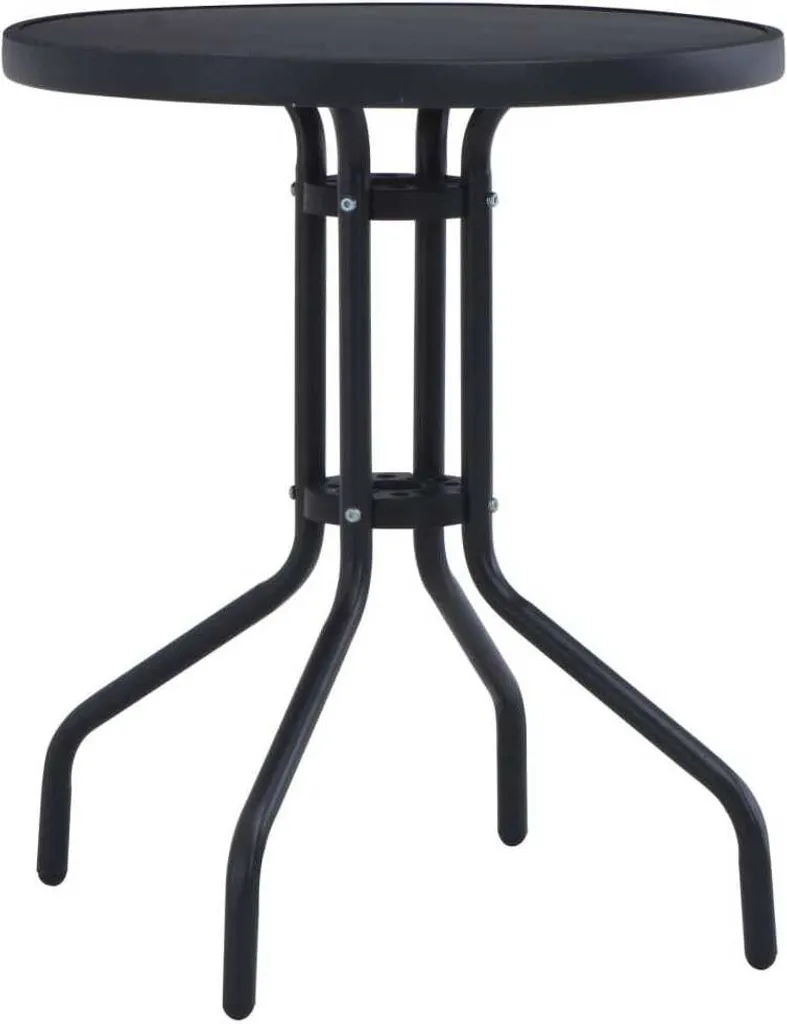 Tavolo da Giardino 80 cm Nero Acciaio e Vetro Temperato Outdoor