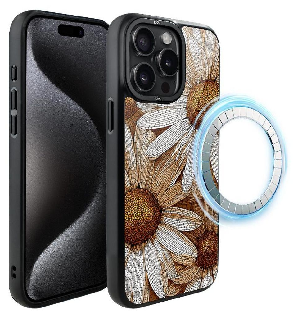 Schutzhülle für das iPhone 15 Pro Max, MagSafe-kompatibel, mattschwarze Seiten, Mosaik, Kamille