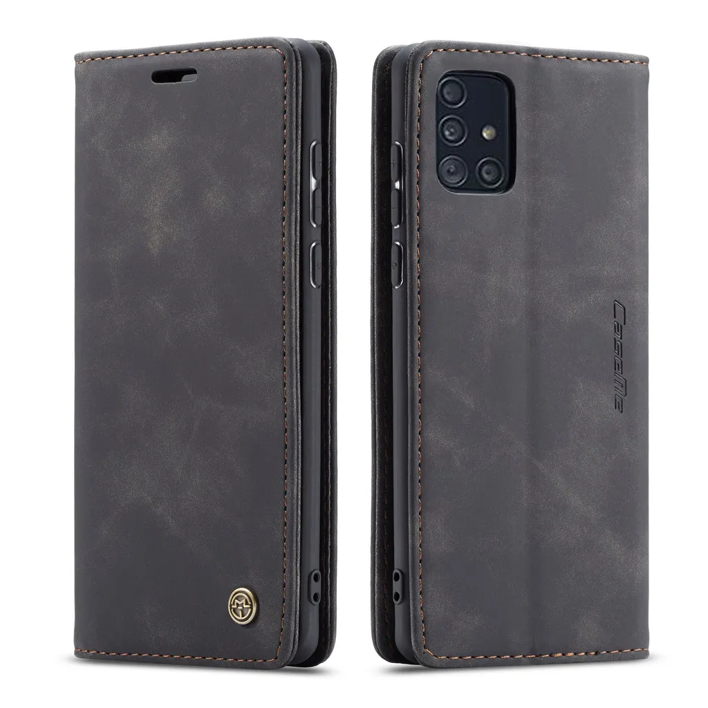 Custodia Galaxy A71 Pelle Retrò: Portafoglio e Stand Magnetico Nero