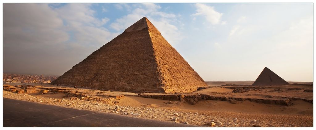 Wallario Wandbild aus Acryl, 200 x 80 cm, freischwebende Optik - Alte Pyramide in Ägypten