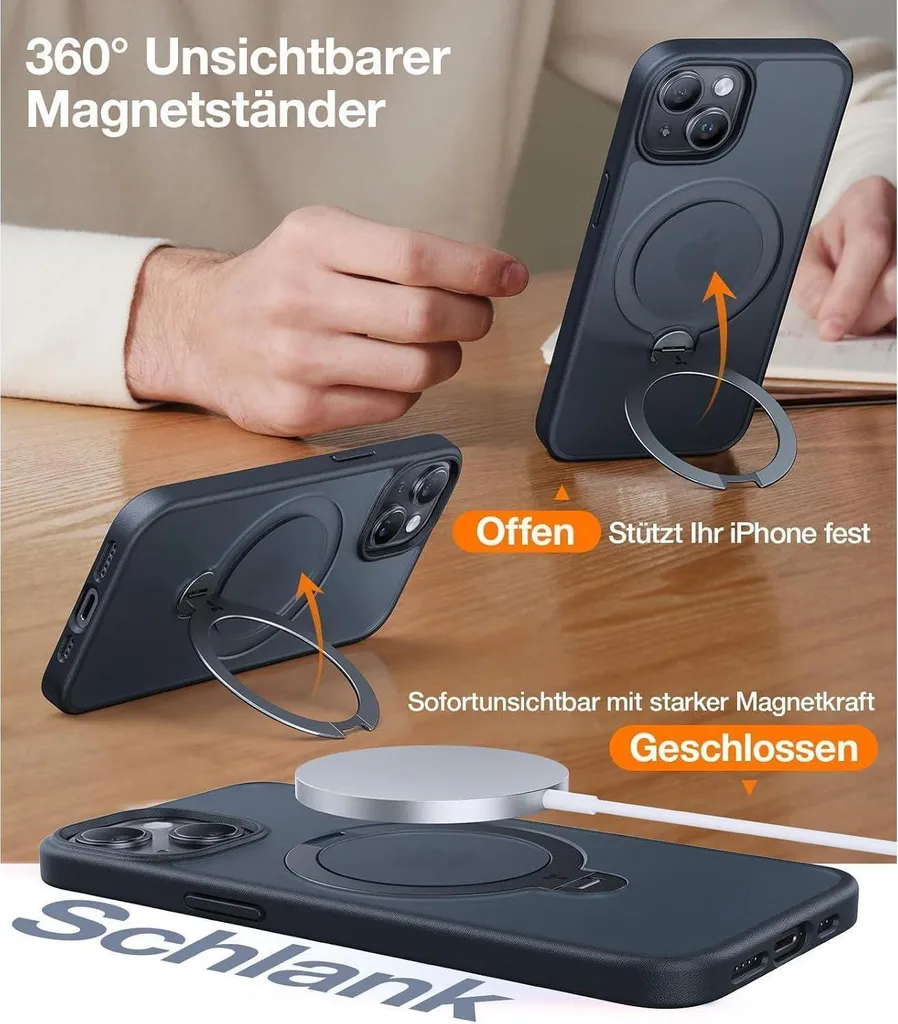 Support Vidéo iPhone 15 Coque Magnétique Rotative Noire Usage Intensif - 3
