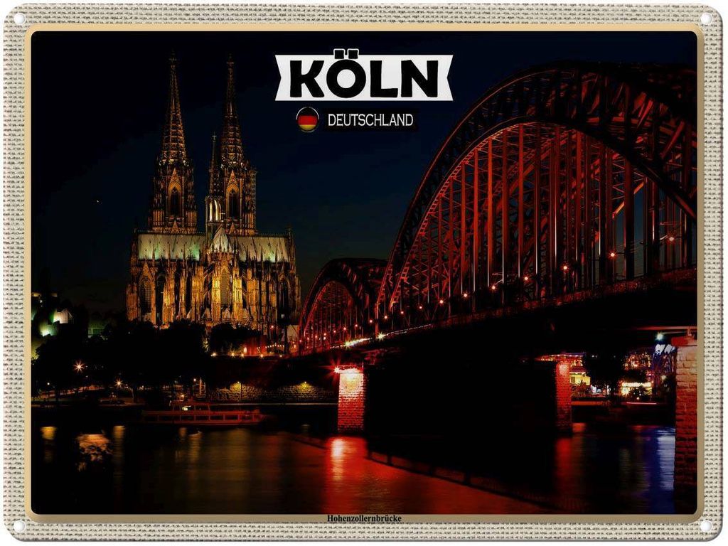 vianmo Blechschild 30x40 cm Köln Hohenzollernbrücke Nacht Bildmotiv Reisemotiv Abenteuer Reisen