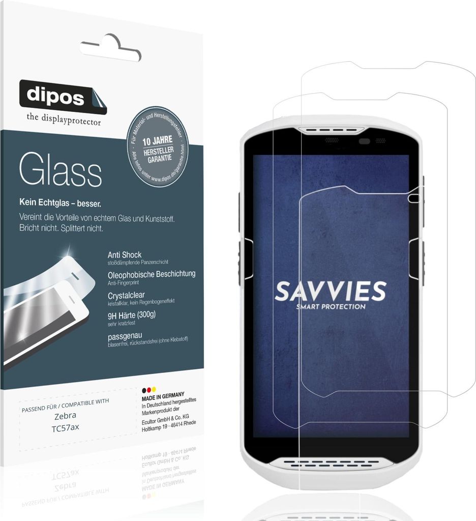 2x Schutzfolie für Zebra TC57ax - Anti-Shock 9H Folie dipos Glass Kunststoffglas