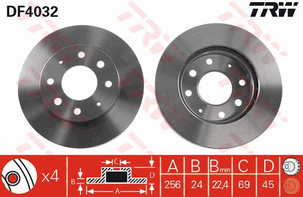 2x TRW Bremsscheibe DF4032 für HYUNDAI SANTAMO für KIA Produktbild 