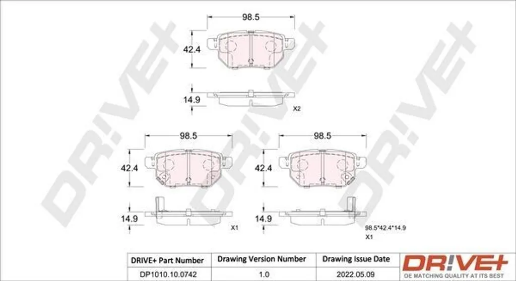 Plaquettes de Frein Arrière Dr!ve+ DP1010.10.0742 pour Auris et Corolla