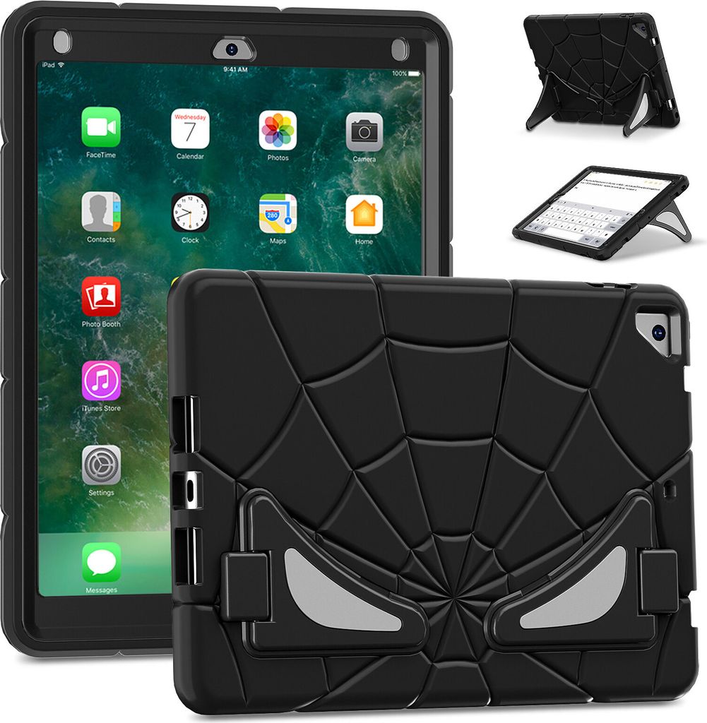 Schutzhülle für iPad Air 2 /iPad 6th /iPad 5th /iPad Pro 9.7 Hülle Robuste Stoßfeste Ständer für Kinder Jungen Schwarz
