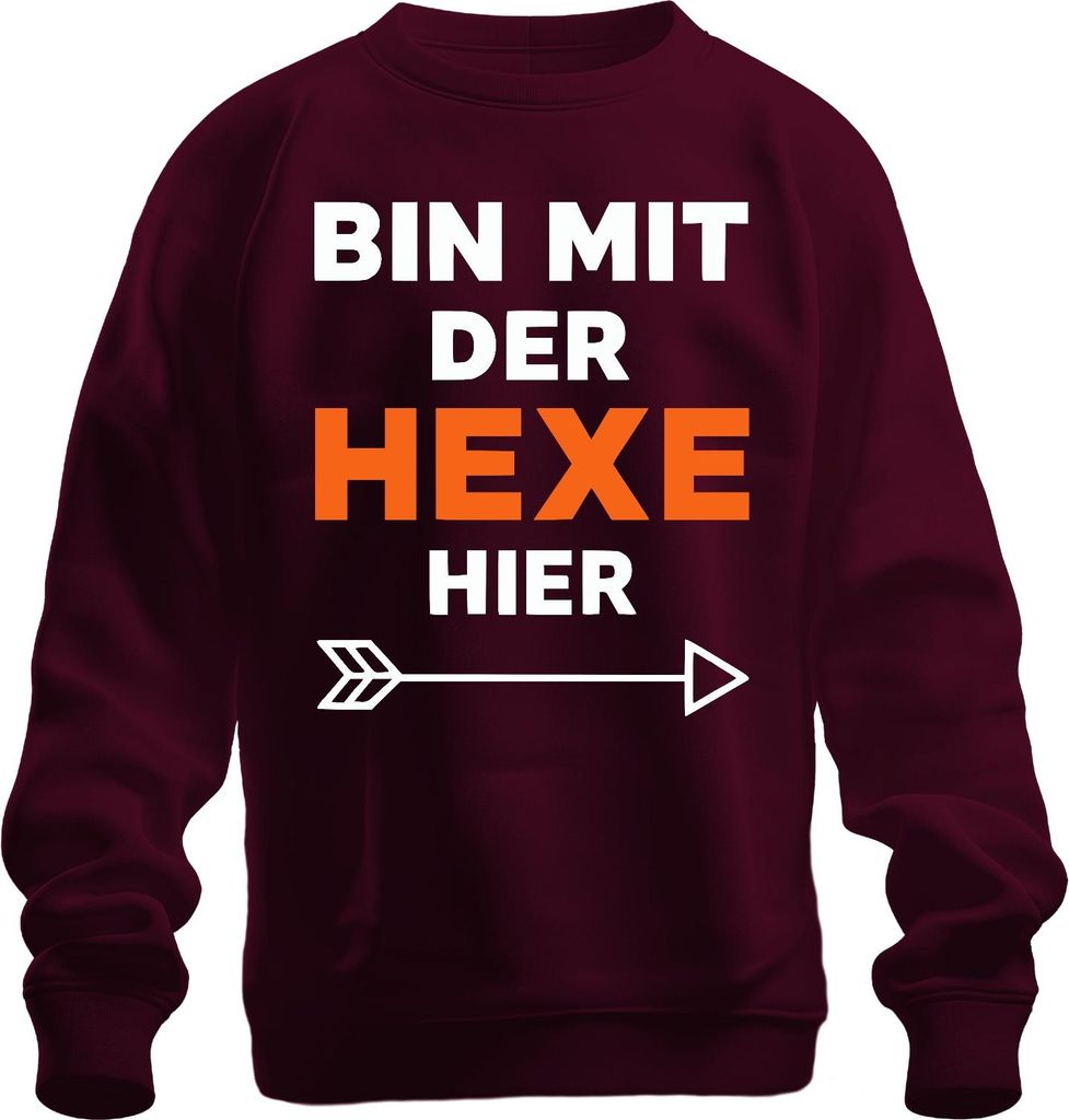 Bin mit der Hexe Halloween Pärchen Kostüm Geschenk Fasching Party Uni Sweatshirt Pullover, Burgundy, S