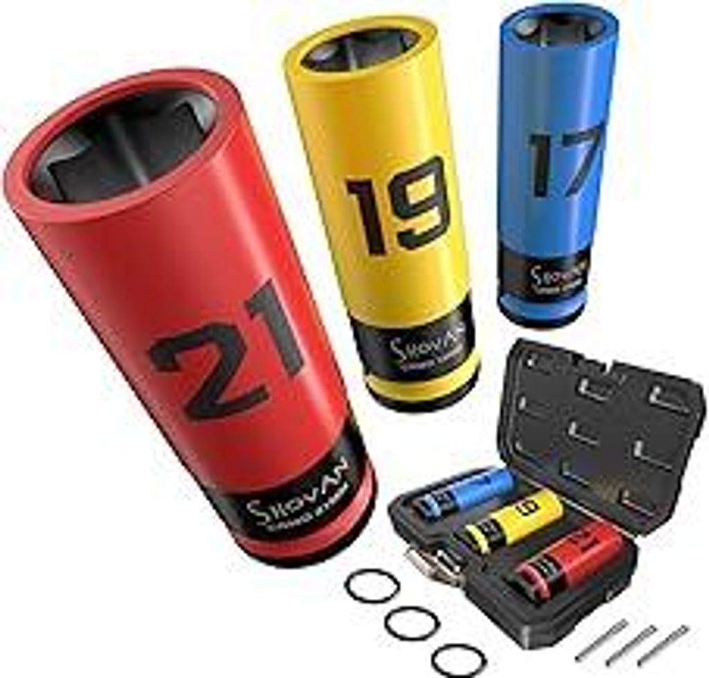 3TLG Schlagschrauber Nüsse 1/2 Zoll, 17-19-21mm Cr-Mo Stahl Schlagnuss Set Stecknuss Schlagnüsse mit Felgenschutz für Reifen Wechseln, Radwechsel