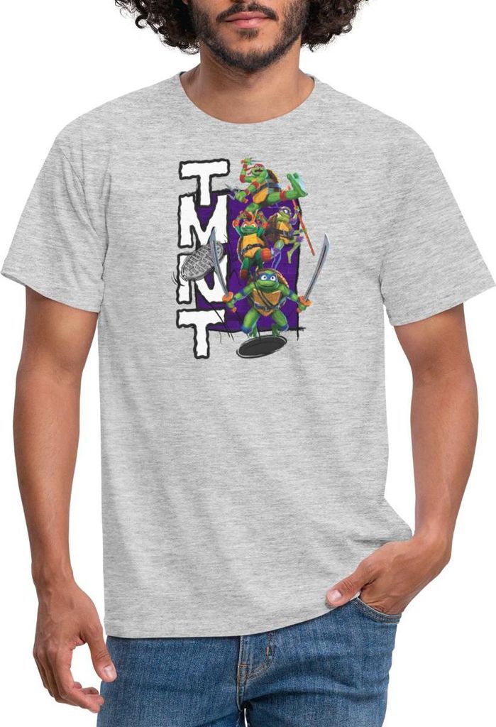 Spreadshirt TMNT Mutant Mayhem Donnie Mikey Leo Raph Männer T-Shirt, L, Grau meliert