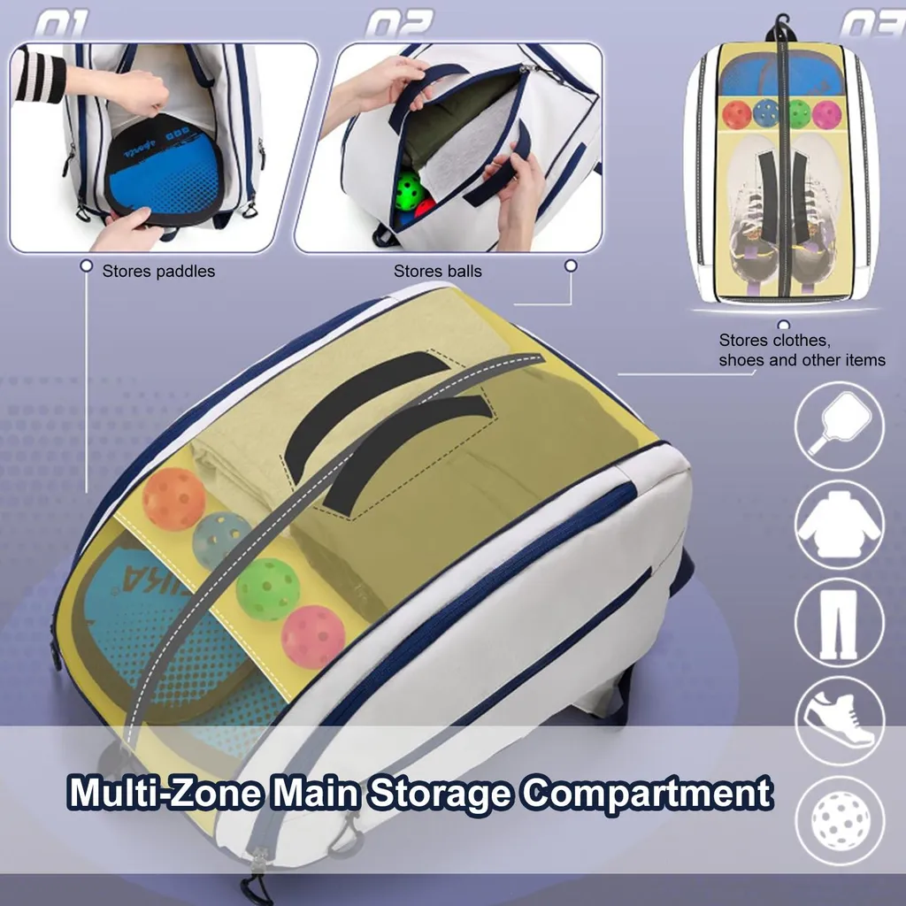 Sac à Dos de Sport Multi-Compartiments Blanc avec Rangement Chaussures - 5