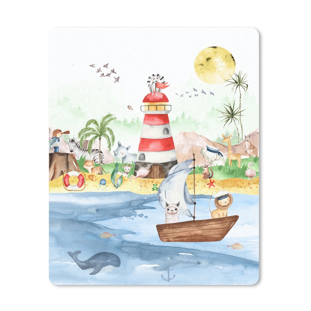 MuchoWow Mauspad Mousepad Strand - Tiere - Kinder - Leuchtturm - Jungen 30x40 cm - Mousepads - Maus Mat - Pad - Mausunterlage - Mausmatten