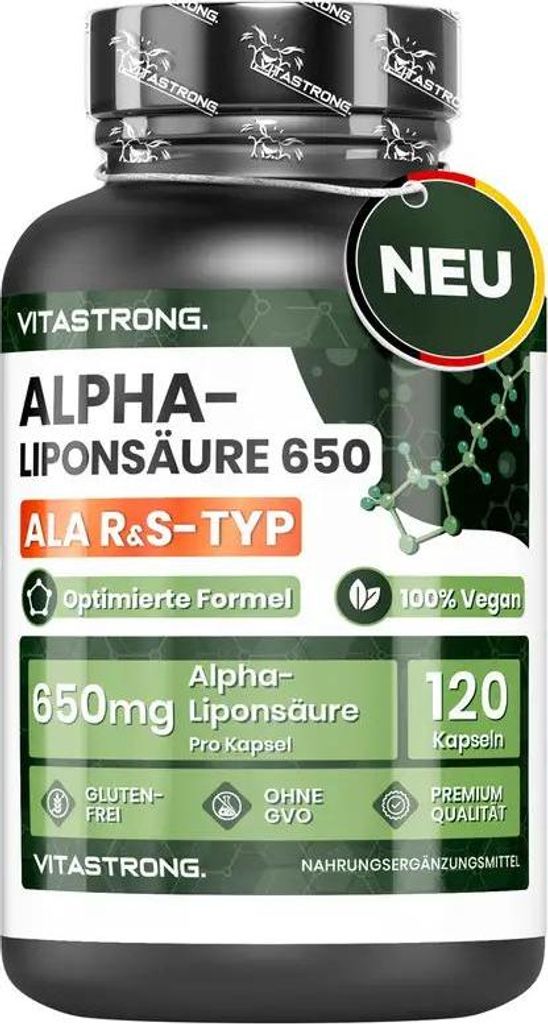Alpha Liponsäure mit Zink Hochdosiert 650mg, Optimierte Formel von S und R Alpha Liponsäure, Alpha Lipoic Acid ALA 100% Vegan, 120 Gluten- und GM...