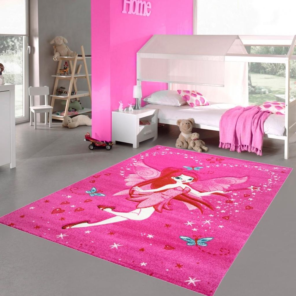 Kinderteppich Spielteppich Kinderzimmer Teppich Fee Zauberfee mit Schmetterlingen Pink Größe - 160 x 230 cm