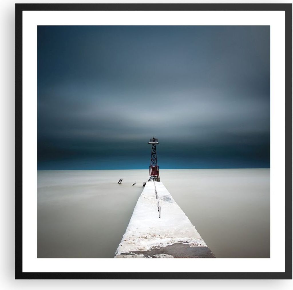 Gerahmtes Poster - Schwarzer Rahmen - Turm Strand Himmel - 60x60 cm - Wand Bild - Wanddeko - Wandbilder - Kunstposter - Wandposter - Bilderrahmen -...