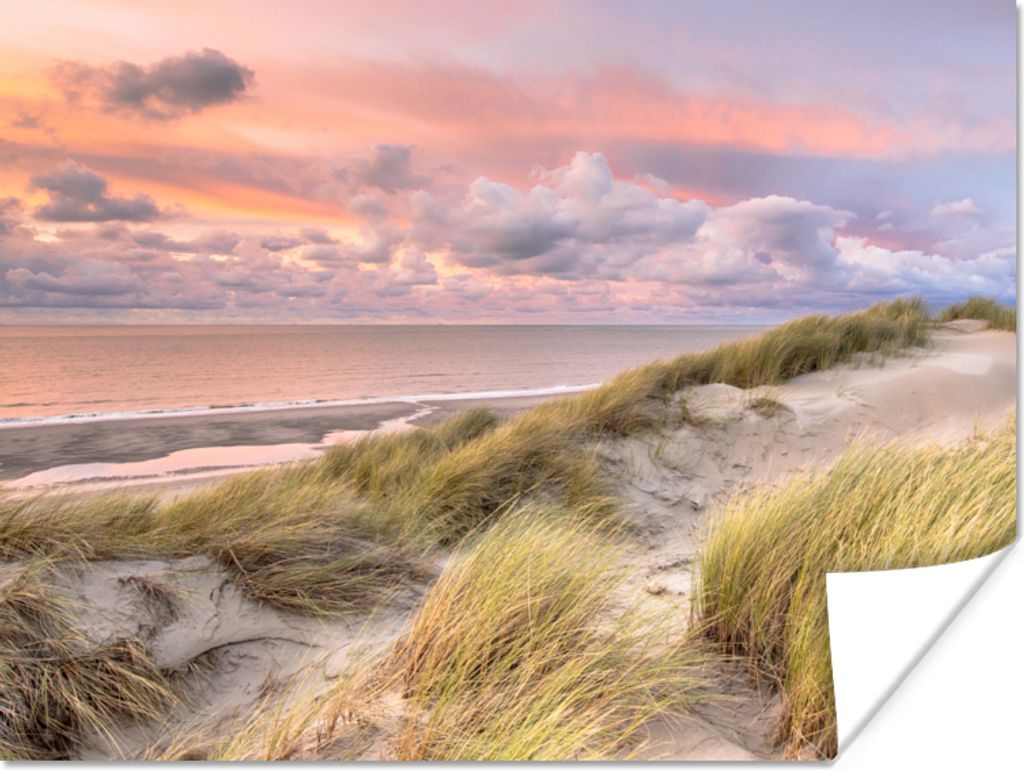 MuchoWow Poster Strand - Meer - Düne - Sonnenuntergang 120x90 cm - Wandbild