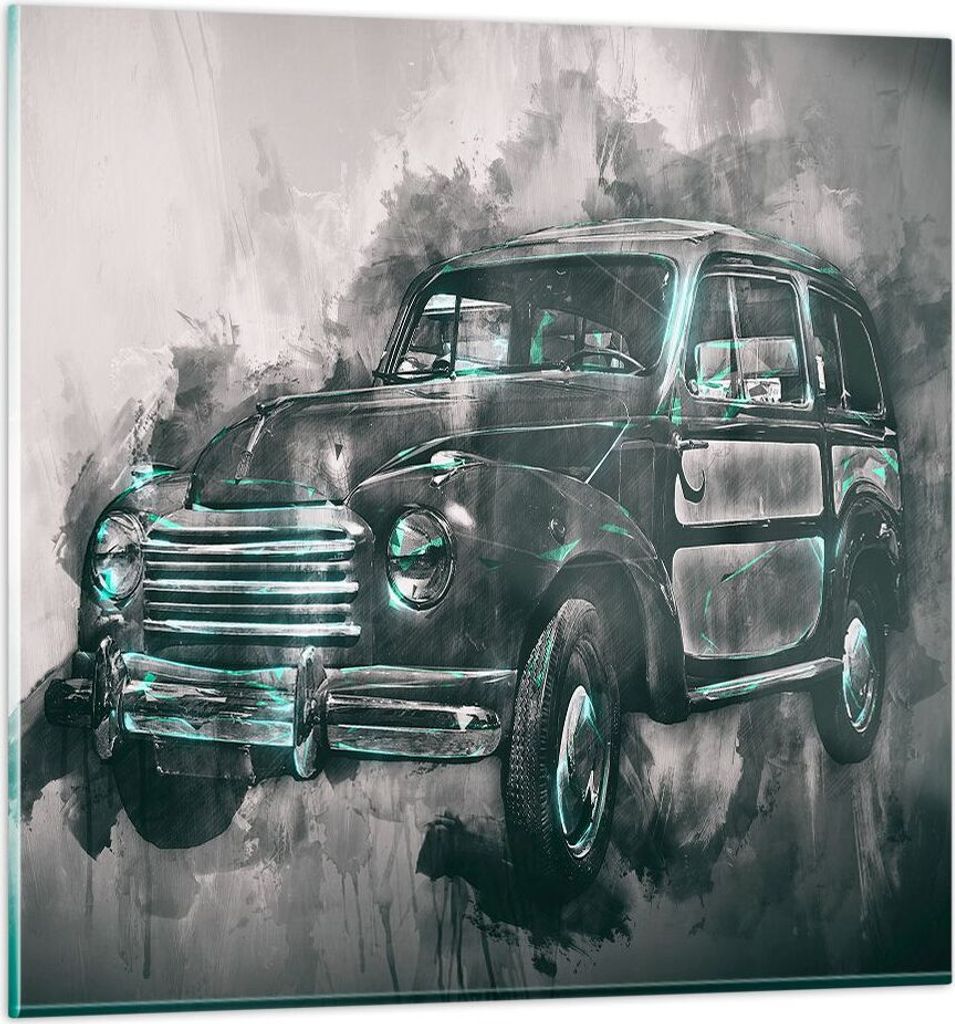 Bilder auf glas - Auto Retro - 60x60cm - Glasbilder - Wandbilder - Bilder - Kunstdruck - zum Aufhängen bereit - Wanddekoration aus Glas - Glas Bil...