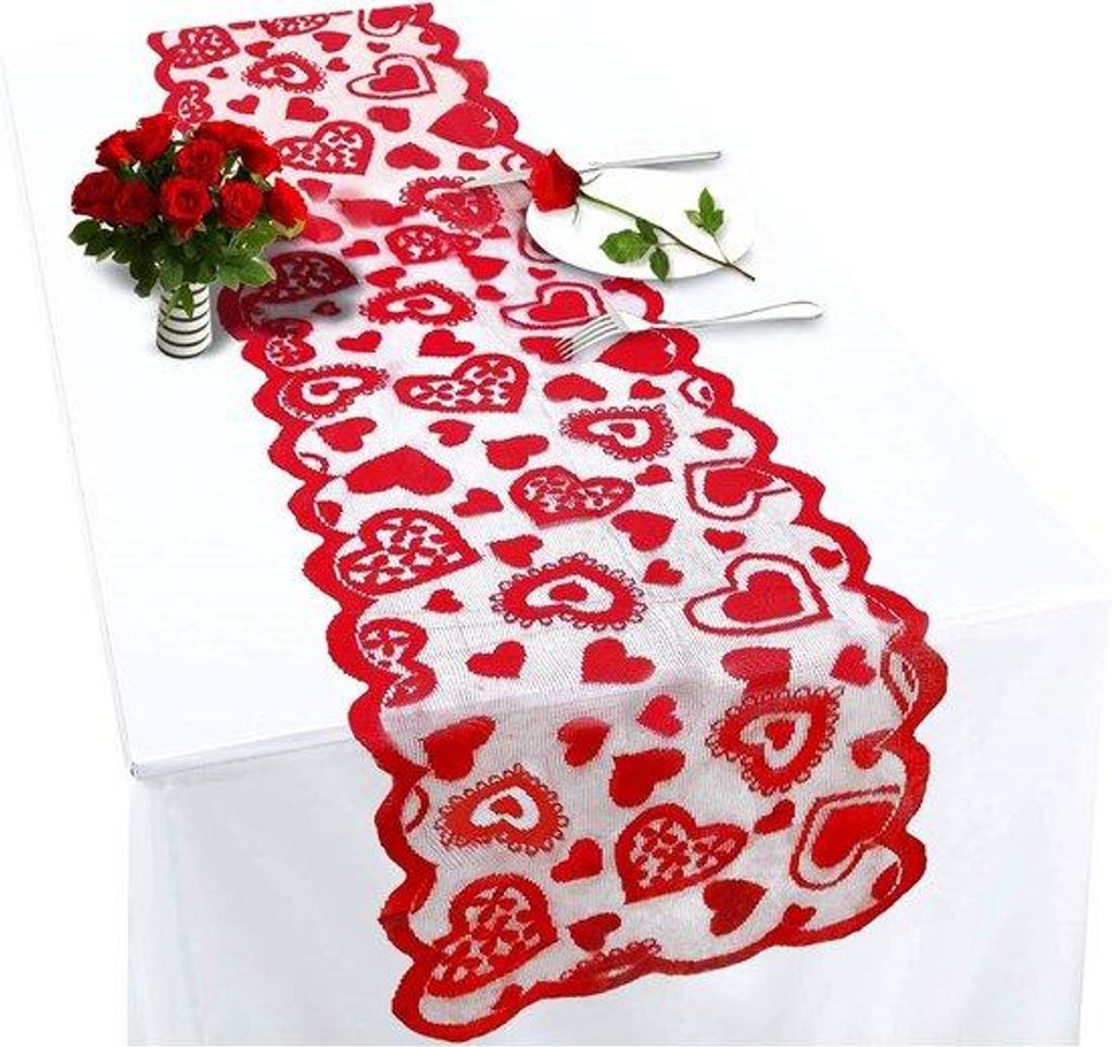 Valentinsdag Tischdecke - Ländliches Herz gebordürt - 33 x 183 cm - Rot
