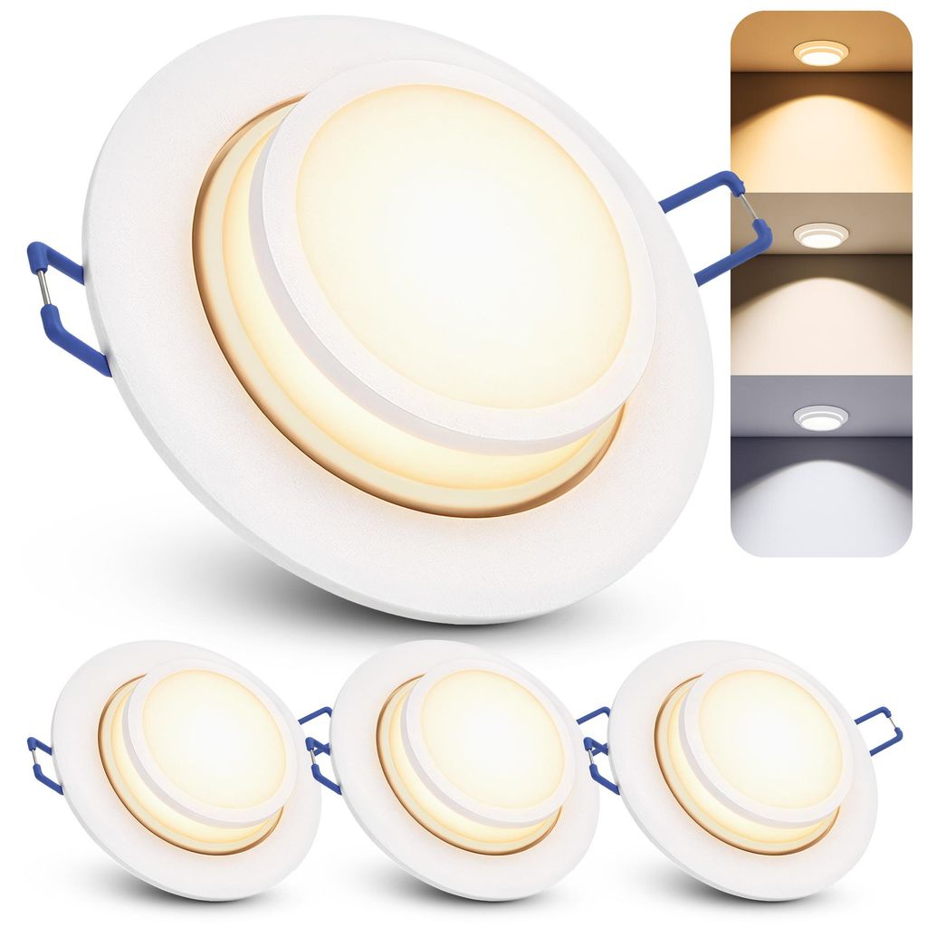 SSC-LUXon 4x LAGO Einbauspot Deckenlampe mit indirektem Licht - inkl. LED 4W LumiFLEX drei Lichtfarben - Einbaustrahler weiß schwenkbar