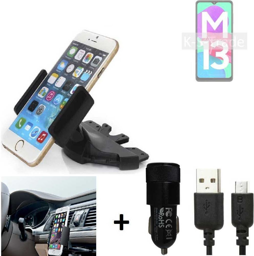 TOP SET K-S-Trade Autohalterung kompatibel mit Samsung Galaxy M13 4G CD Schlitz Halterung KFZ-Halter Radio Handy Halterung 360° drehbar DVD-Schacht