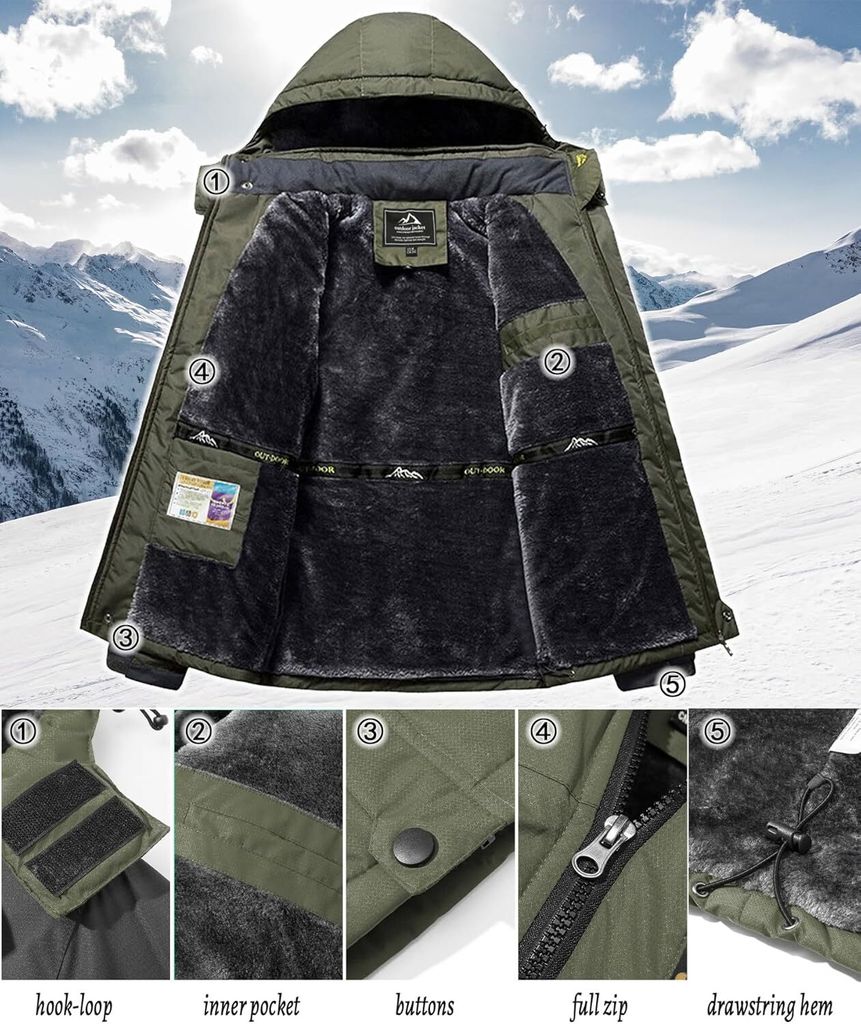 Warme Herren-Skijacke, gefütterte Winterjacke, wasserdichte Produktbild 4