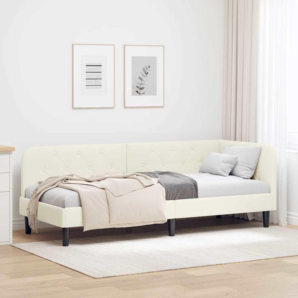 "Schlussverkauf" Einzelbett 1 PLACE - EckBettgestell einzel - mit Kopfteil - Creme 80x200 cm Samt C3160