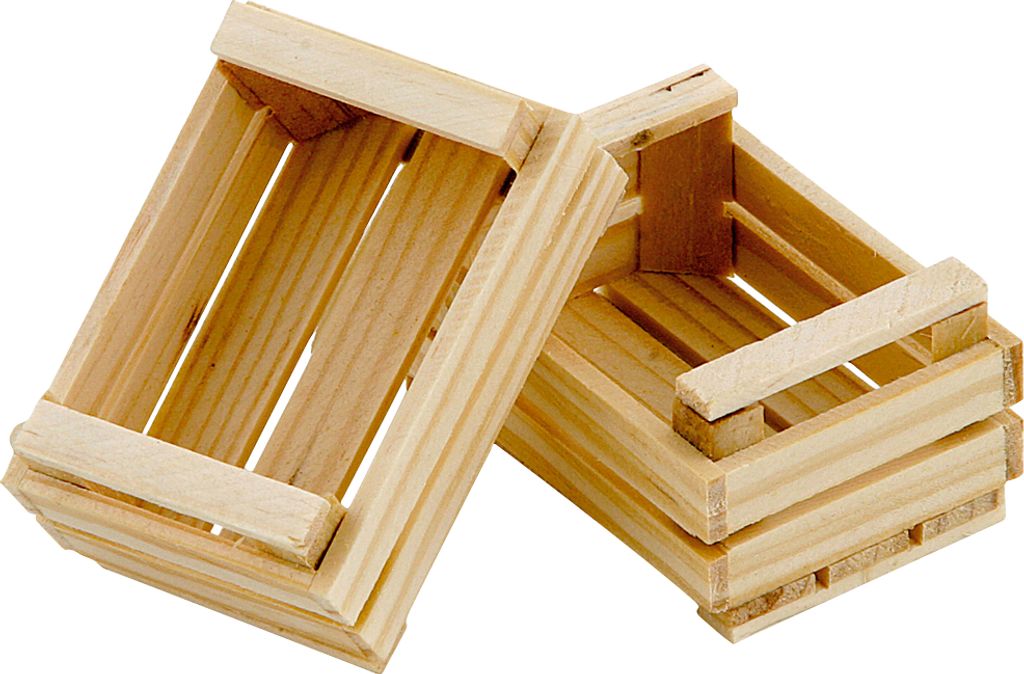 VBS Miniatur Holz Obstkisten 2er Set 4x5 cm Puppenhaus Zubehör Deko Modellbau