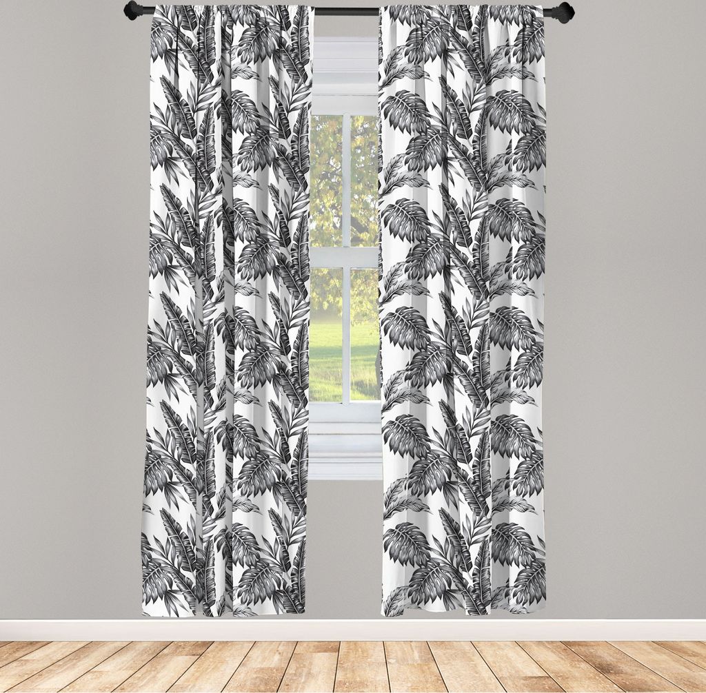 ABAKUHAUS Urwald Vorhänge, Gardinen, Monochrom-tropische Pflanzen-Palme Monstera-Bananen-Blatt-Insel-Natur-Thema, 2 Stück 75 x 245 cm, , Schwarz ...