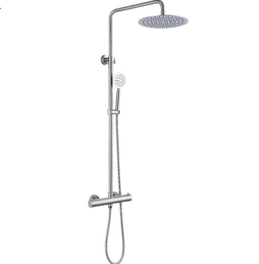 Allibert CANGGU Regenduschset Inox 85–122 cm gebürsteter Edelstahl Thermostat Kopfbrause 29,5 cm