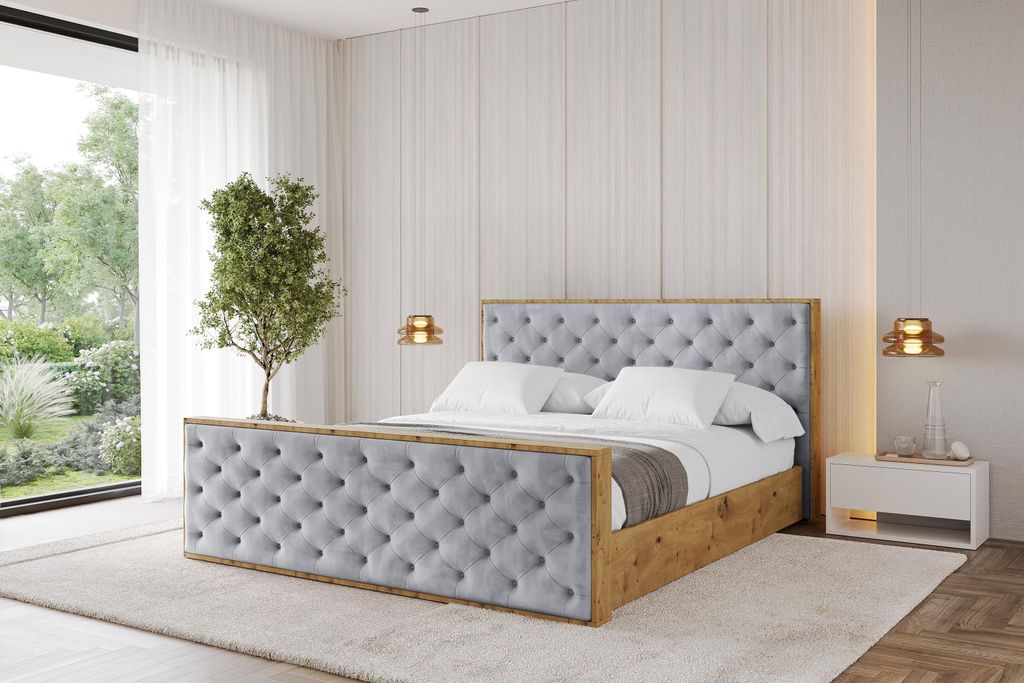 ALTDECOR Polsterbett mit Bettkasten - ENZO3-Z - 160x200 Hellgrau- Bett mit Kopfteil und Fußteil, Boxbett ohne Matratze, Doppelbett mit Stauraum