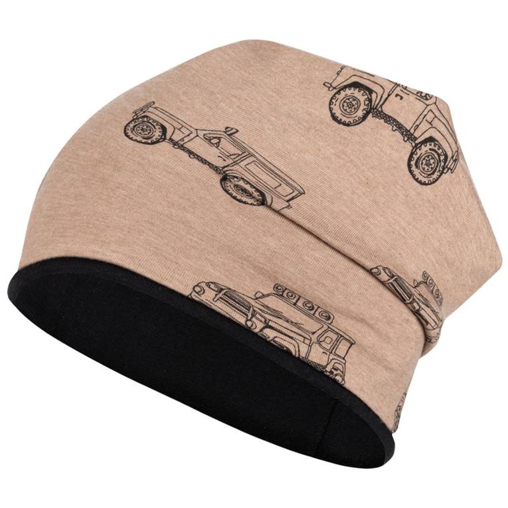Mütze Junge Herbst Übergang Stoffmütze Beanie Kindermütze Allover-Print, Gr. 50-52, Beige-Jeep