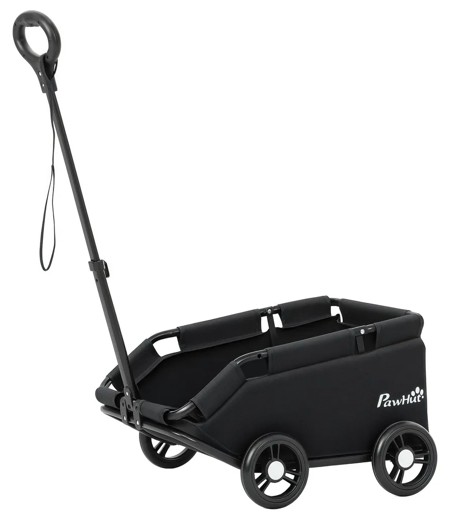 Poussette chien 4 roues avec tige de poussée réglable pliable noir