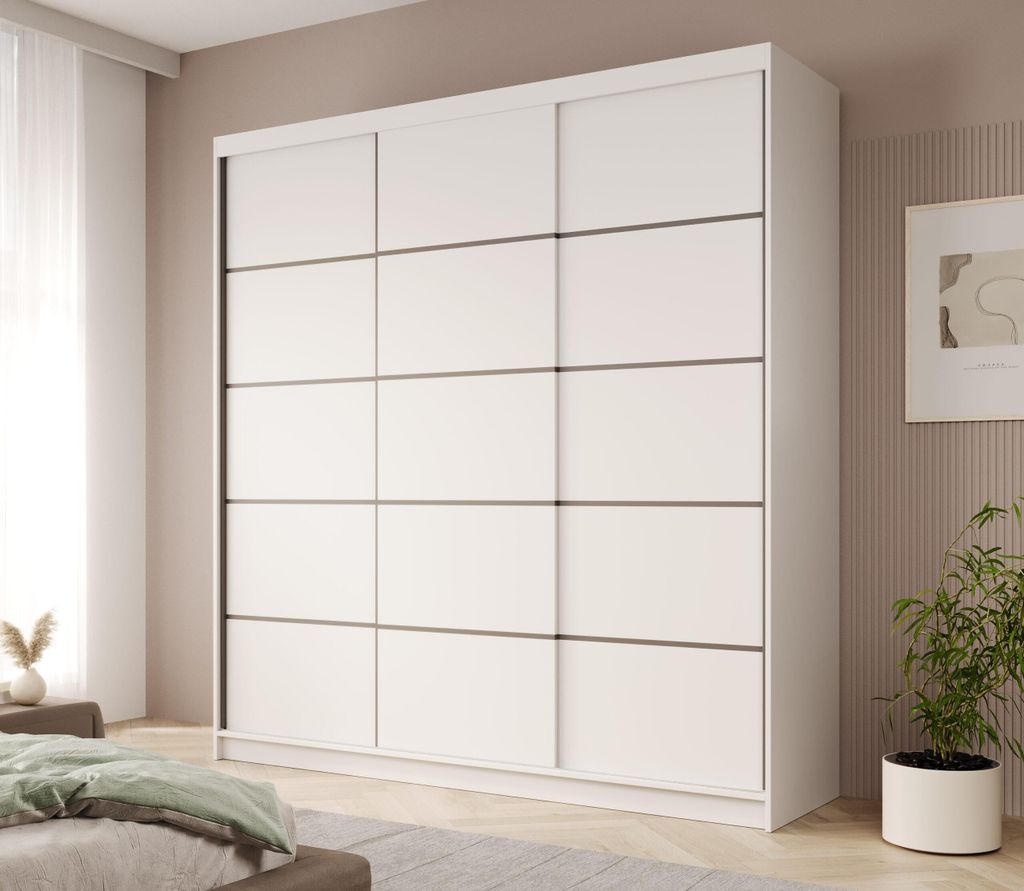 Schwebetürenschrank 3-türig Schrank Garderobe Schiebtüren Schlafzimmer - Schiebetürenschrank Tagra 200 - Weiß