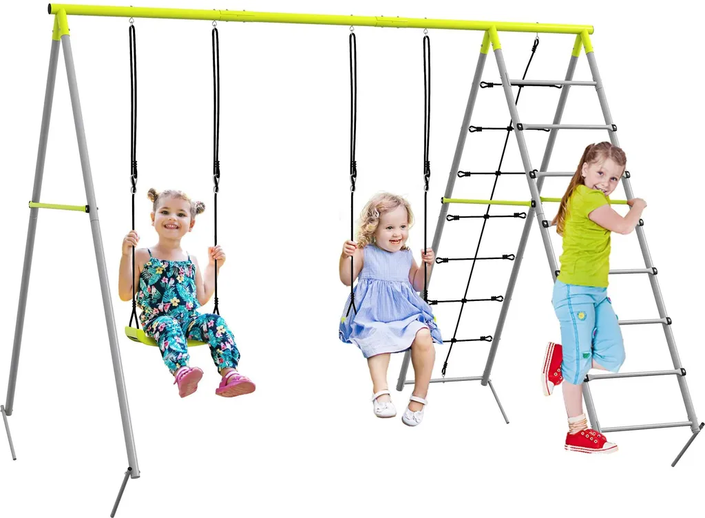 Balançoire enfant sécurisée portique 4 en 1 réglable 260 cm vert clair