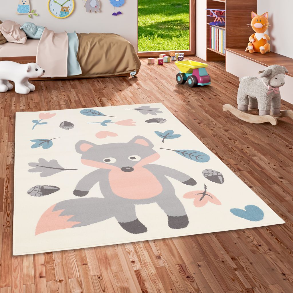 Kinderteppich Trendline Pastell Fuchs Beige Rosa, Größe:140x200 cm