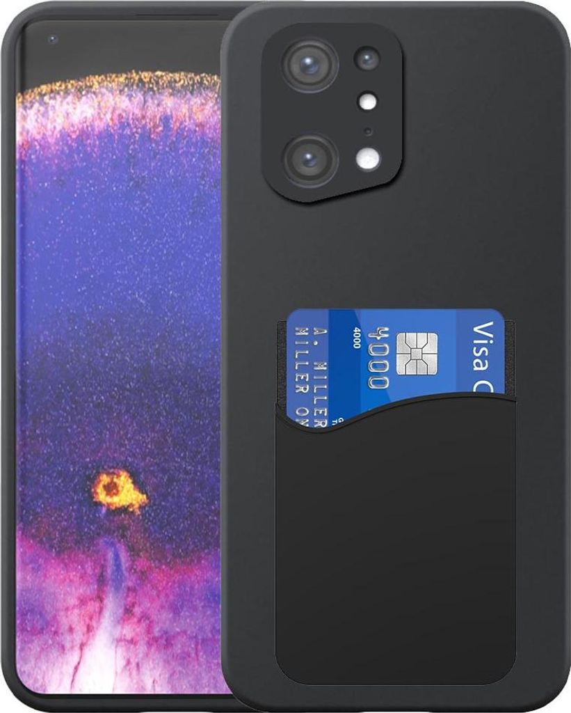 Geeignet für Oppo Find X5 Pro Phone Case mit Silikon Kartenhalter - Flexible Back Cover Case Silikon TPU mit Silikon Kartenschlitz - Schwarz - Sma...