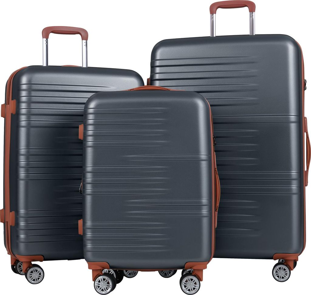 COSTWAY 3-tlg. Kofferset 20/24/28 Zoll, Hartschalen Reisekoffer-Set mit TSA-Schloss, Teleskop-Alugriff & 4 Rollen, Handgepäck erweiterbar Grau
