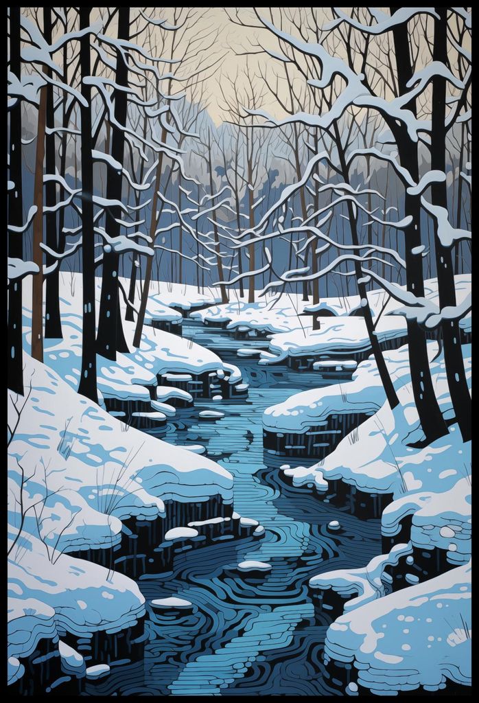 Plakat 61x90,5cm Fluss im Winter