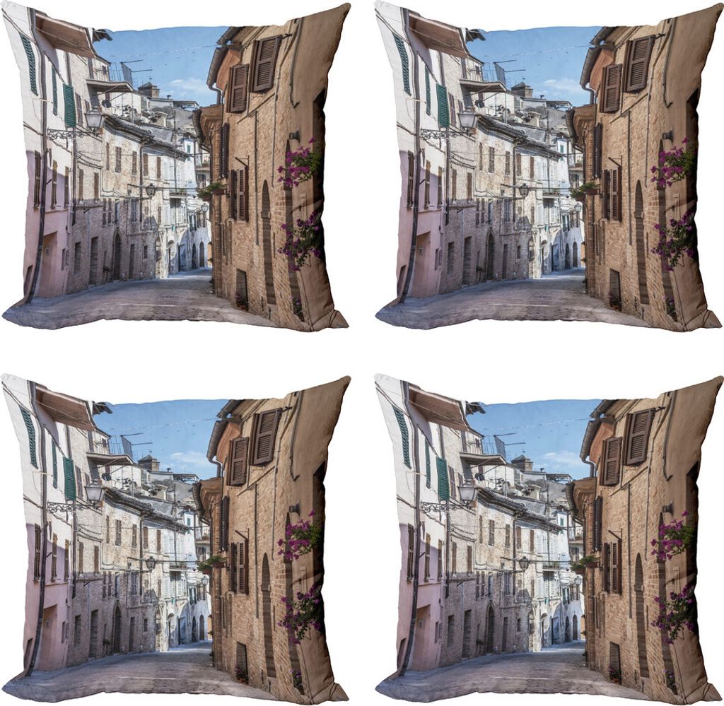 ABAKUHAUS Mittelmeer- Kissenbezug Set (4 Stück), Italienisch Stadtstraße, Moderner Doppelseitiger Digitaldruck, 60 cm x 60 cm, Mehrfarbig