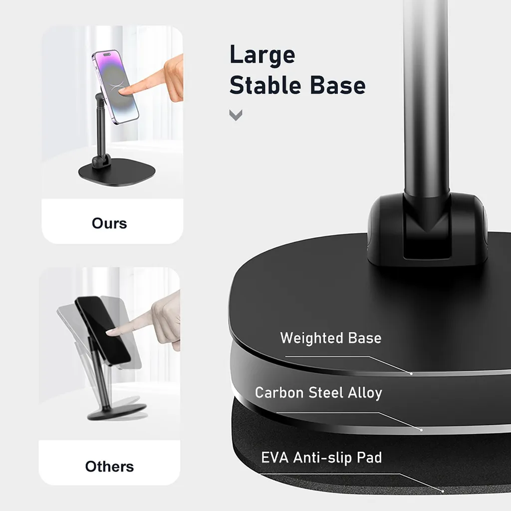Support téléphone réglable 360° avec hauteur ajustable coloris noir