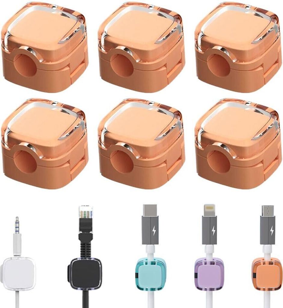 Magnetic Cable Clips – Selbstklebende Kabelorganizer in Transparent Orange, Für Schreibtisch, Nachttisch, Ladekabel