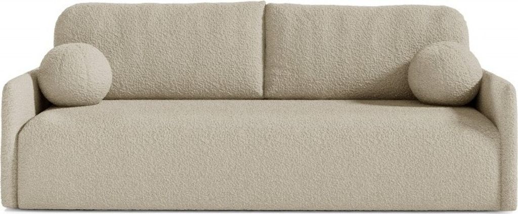 Schlafsofa GLOV, Sofa mit Schlaffunktion und Bettkasten, Klappsofa, Schlafcouch mit Füßen aus Chrome, Couch in Plüsch-Veloursstoff, Frabe: Beige